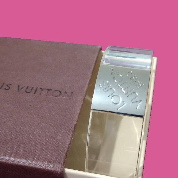 CCO | Louis Vuitton Translucent & Silver "Lv"Logo Bangle 2.5 diameter - Picture 1 of 9